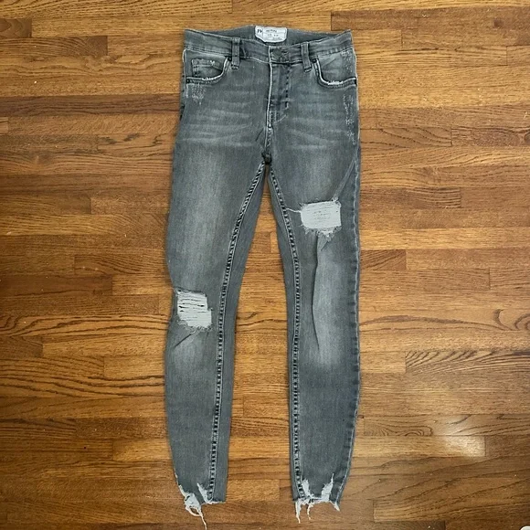 Free People Charcoal Distressed Skinny Jeans - Picture 2 of 4